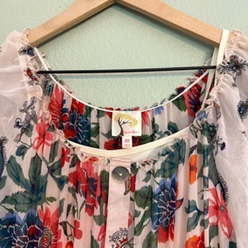 nwt new fig and flower floral long sleeve smocked tiered maxi dress size medium - Picture 4 of 5